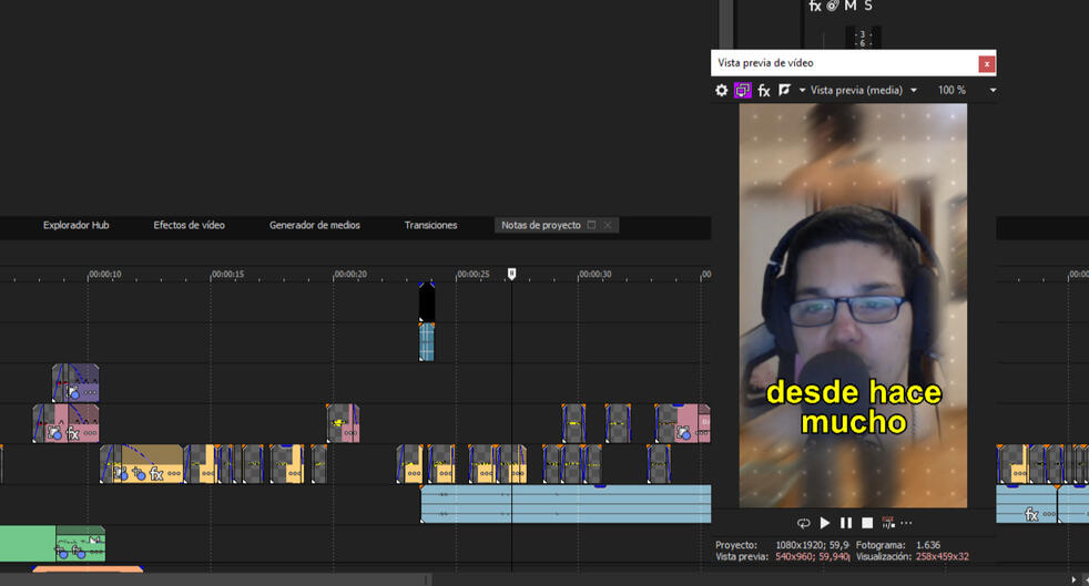 Muestra de proyecto con subtítulos añadidos manualmente Proyecto con subtítulos a mano.